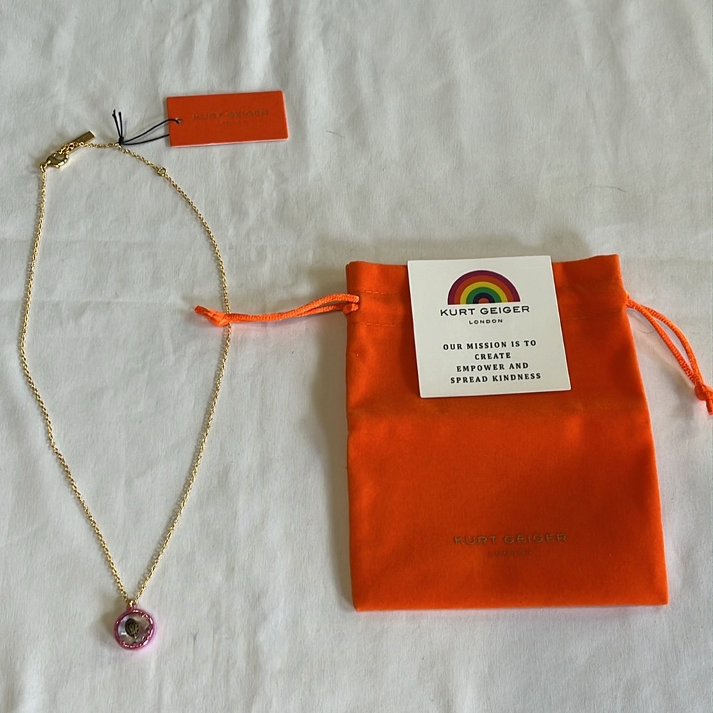Kurt Geiger Eagle Stone and Crystal Pendant Necklace in Pink and Gold NWT - Picture 9 of 9